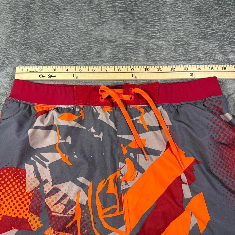 Nike Mens Swim Trunks Large Orange Red Grey Abstract Geometric Board Shorts L